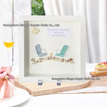 Rankų darbo jūros stiklo paplūdimio kėdė su draugystės nuotraukų rėmu — medinė, stilius k-style, dovana Kalėdoms ir Valentino dienai