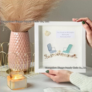 Rankų darbo jūros stiklo paplūdimio kėdė su draugystės nuotraukų rėmu — medinė, stilius k-style, dovana Kalėdoms ir Valentino dienai