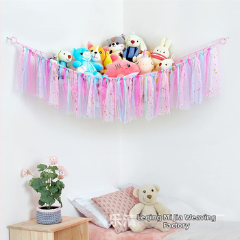 Δίκτυο γωνιακής αποθήκευσης από βαμβακερό σκοινί, χειροποίητο, για αποθήκευση μαλακών παιχνιδιών, με γάντζο, 1 επίπεδο, αποθήκευση υπνοδωματίου