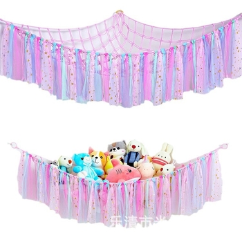 Δίκτυο γωνιακής αποθήκευσης από βαμβακερό σκοινί, χειροποίητο, για αποθήκευση μαλακών παιχνιδιών, με γάντζο, 1 επίπεδο, αποθήκευση υπνοδωματίου