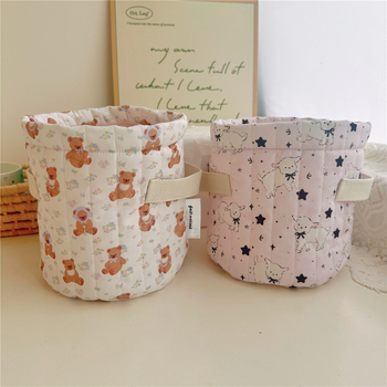 Siuvinėtas medvilnės audinio saugojimo krepšys – miegamojo stalelio organizatorius kojinėms ir apatiniams drabužiams