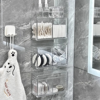 Κουτί αποθήκευσης καλλυντικών τοίχου, διαφανές διαχωριστικό, PET πλαστικό, 18 L χωρητικότητα