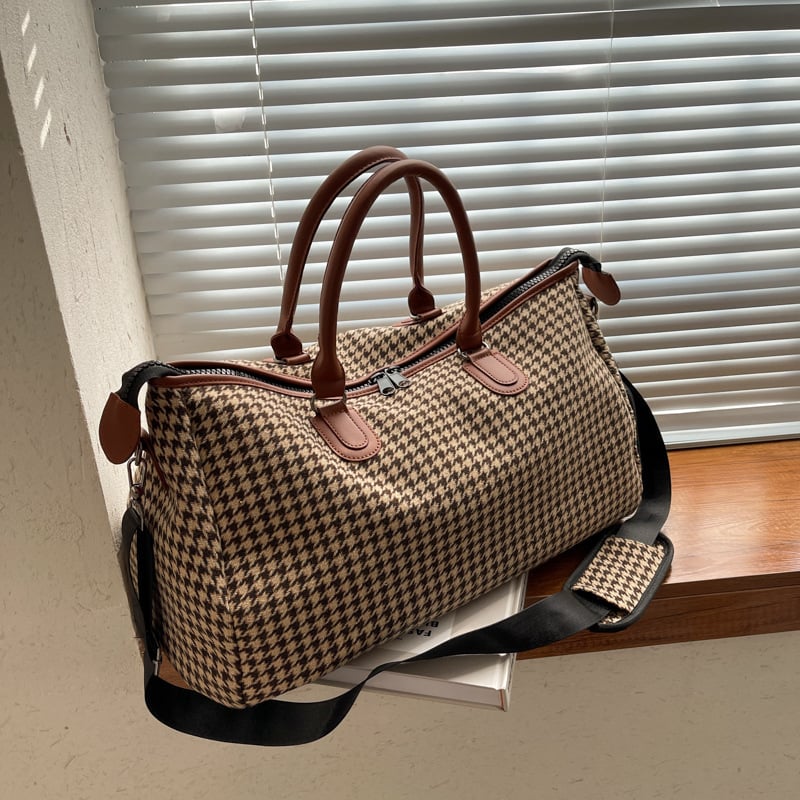 Utazótáska 20-35L pamutból, geometrikus mintával, poliészter bélés, uniszex