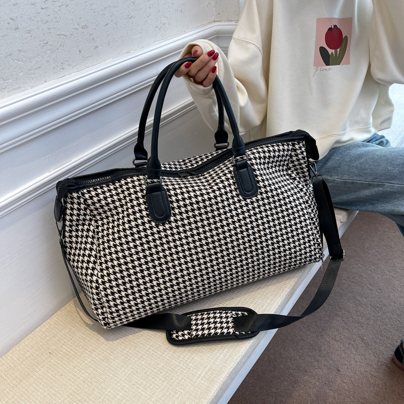 Utazótáska 20-35L pamutból, geometrikus mintával, poliészter bélés, uniszex