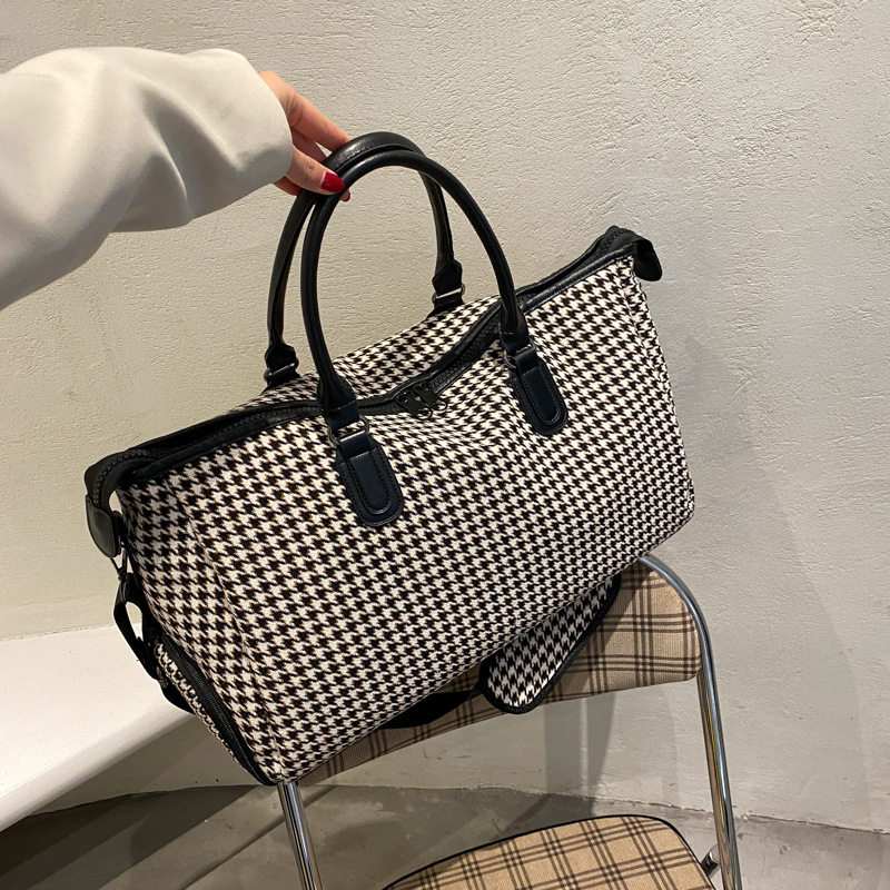 Utazótáska 20-35L pamutból, geometrikus mintával, poliészter bélés, uniszex
