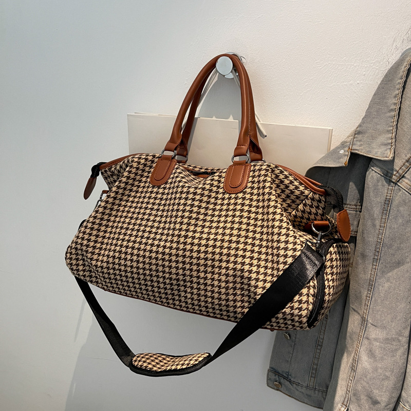 Utazótáska 20-35L pamutból, geometrikus mintával, poliészter bélés, uniszex