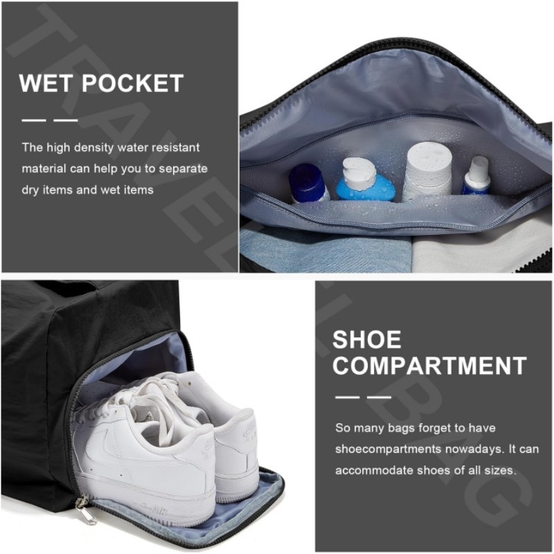 Poliesterinė sportinė rankinė su sausai–drėgnam atskyrimui, didelė talpa, unisex, pečių/kelioninis krepšys