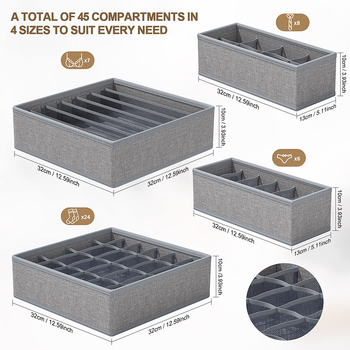 Θήκη αποθήκευσης εσωρούχων με διαμερίσματα, πτυσσόμενη, χωρίς καπάκι, 35L χωρητικότητα, από κατιονικό ύφασμα