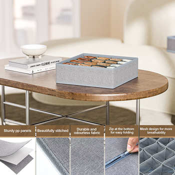 Θήκη αποθήκευσης εσωρούχων με διαμερίσματα, πτυσσόμενη, χωρίς καπάκι, 35L χωρητικότητα, από κατιονικό ύφασμα