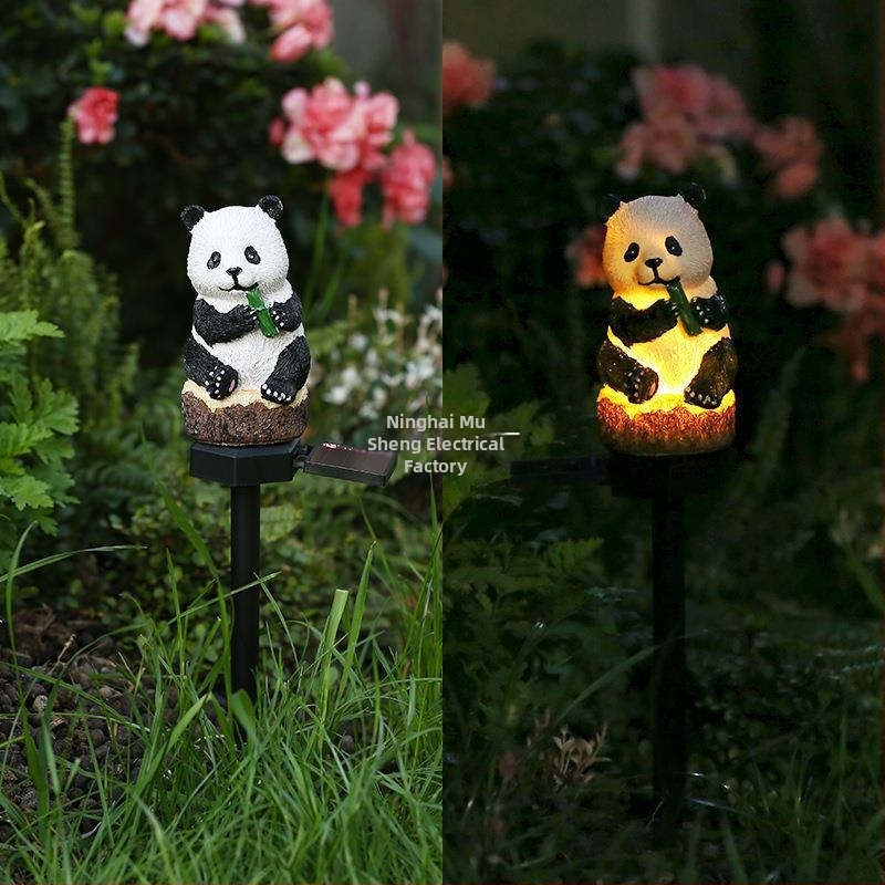 Lampa LED solară în formă de panda, din rășină, pentru exterior, iluminat decorativ pentru curte, impermeabil. LED, 0.1 W, 1.2 V, timp de iluminare 16–24 h, durată de viață 10000 h
