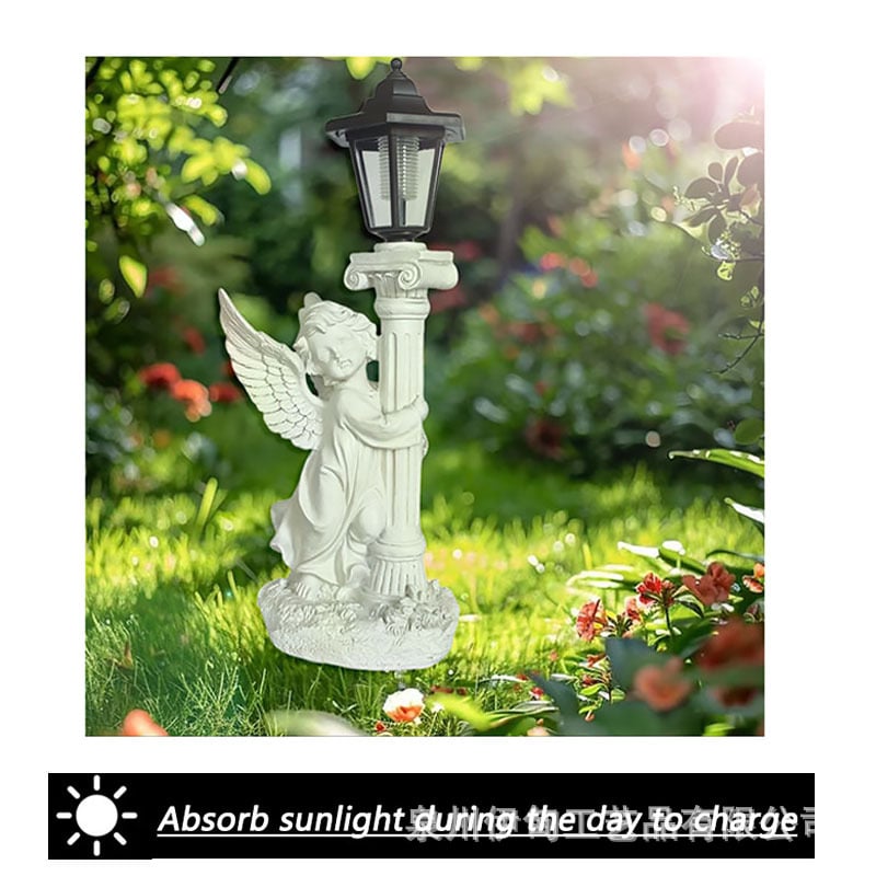 Lampă solară cu înger, coloană romană pentru grădină — din rășină, stil modern și minimalist, Material: rășină, Brand: Seven-color incense