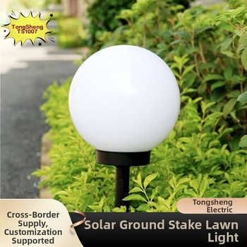 Saulės energijos vejų lemputė su apvaliu lempučių galvutė, įsmeigiamas į žemę, TS1002 plastikinė korpusas, 1.2V, <1W, nuolatinis apšvietimas 6–12 val