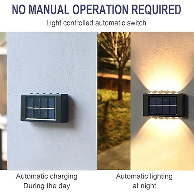 Saulės lauko sieninis šviestuvas tvorai ir kiemui su 8/10 LED, 24V, 2000 lm, 5000K, 90° šviesos pluošto kampas