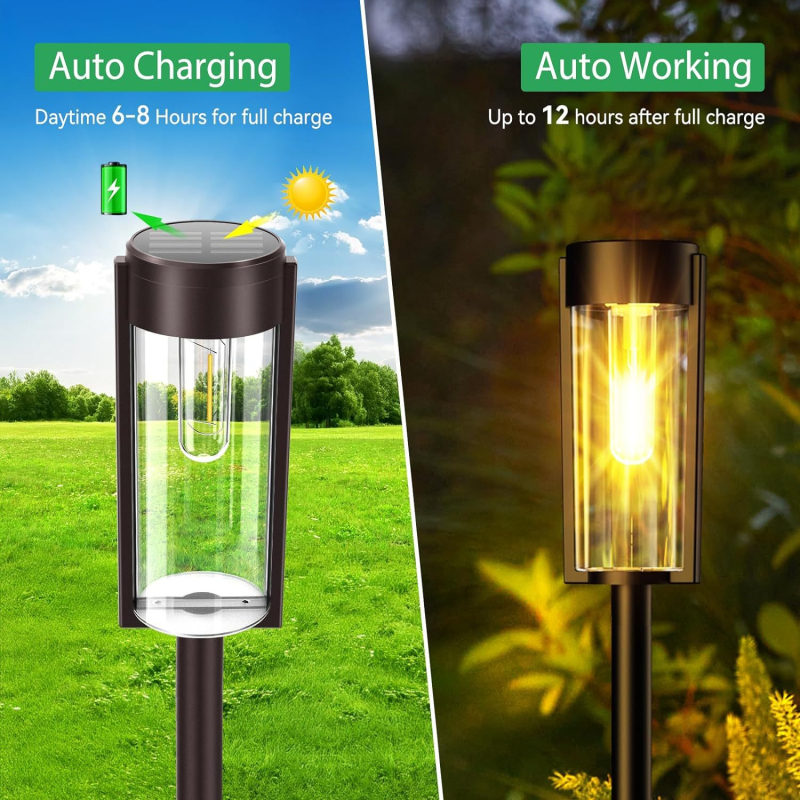 Saulės sodo lemputė, ABS korpusas, IP33 apsauga, 2.1W šviesos šaltinis, apvalus dizainas, 6–12 valandų nuolatinis apšvietimas