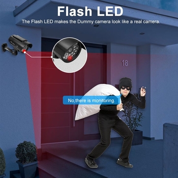 Saulės energija varoma simuliuojama stebėjimo kamera, skirta vidaus ir lauko naudojimui, atspari vandeniui (maitinimo įtampa: 3V, medžiaga: ABS plastikas, svoris: 0.227 kg, darbinė temperatūra: -5–50°C)