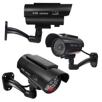 Saulės energija varoma simuliuojama stebėjimo kamera, skirta vidaus ir lauko naudojimui, atspari vandeniui (maitinimo įtampa: 3V, medžiaga: ABS plastikas, svoris: 0.227 kg, darbinė temperatūra: -5–50°C)