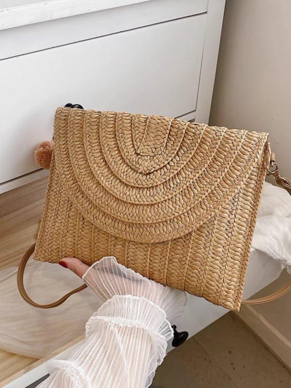 Geantă plic, împletită manual, capacitate mare, cu capac, material hârtie, stil urban simplu