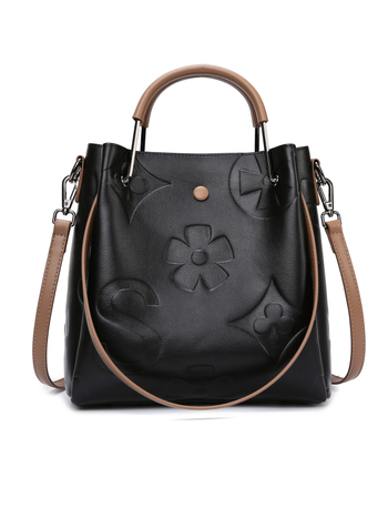 PU medžiagos kibiro tipo rankinė, cilindrinė forma, užtrauktukas, poliesterio vidus, dvigubi pečių dirželiai