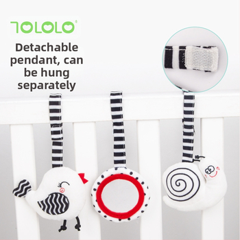 Naujagimiams skirtas pūkuotas žaislas vežimėliui – vizualinės treniruotės, saugos veidrodis, skambutis, rankų-akių koordinacijos ugdymas, 0–3 metų