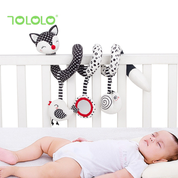 Naujagimiams skirtas pūkuotas žaislas vežimėliui – vizualinės treniruotės, saugos veidrodis, skambutis, rankų-akių koordinacijos ugdymas, 0–3 metų