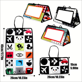 Kūdikio automobilio veidrodžio žaislas – regos lavinimas ir ankstyvas ugdymas (audinys, 0–3 metų, regėjimo plėtra, ranka-akių koordinacija, interaktyvus)