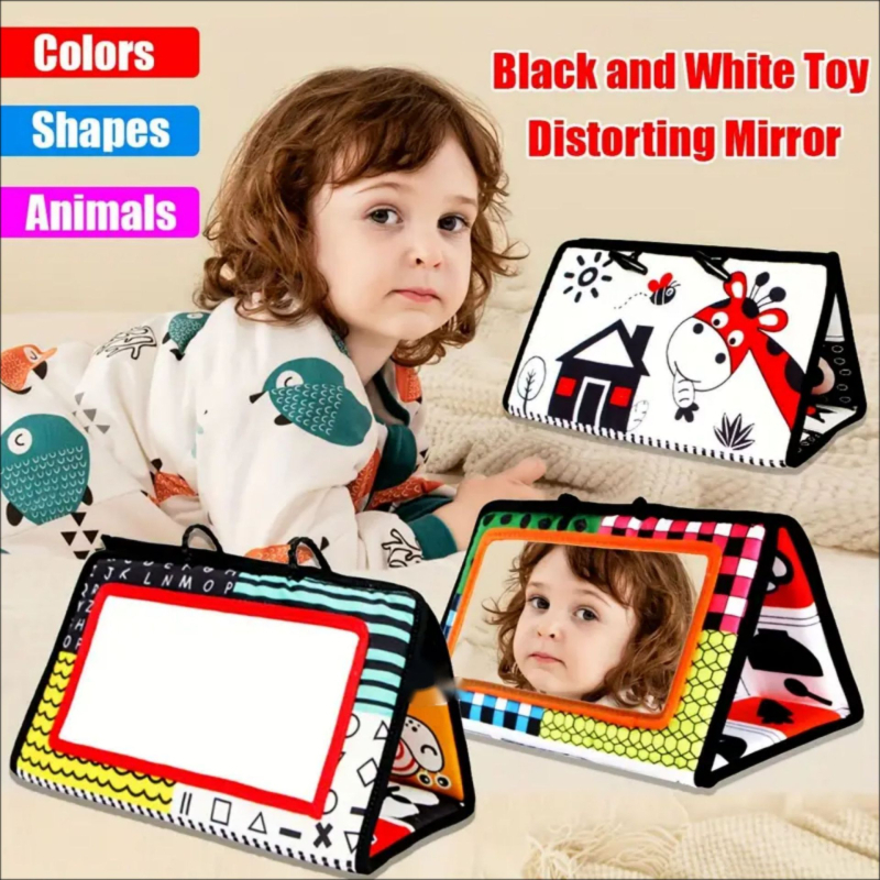 Kūdikio automobilio veidrodžio žaislas – regos lavinimas ir ankstyvas ugdymas (audinys, 0–3 metų, regėjimo plėtra, ranka-akių koordinacija, interaktyvus)