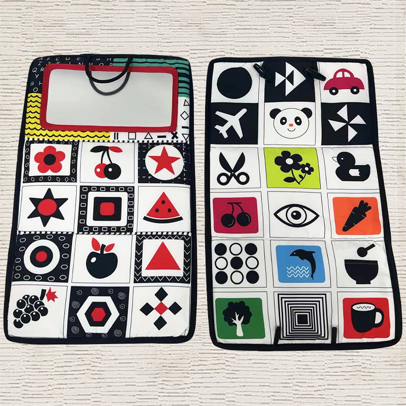 Kūdikio automobilio veidrodžio žaislas – regos lavinimas ir ankstyvas ugdymas (audinys, 0–3 metų, regėjimo plėtra, ranka-akių koordinacija, interaktyvus)