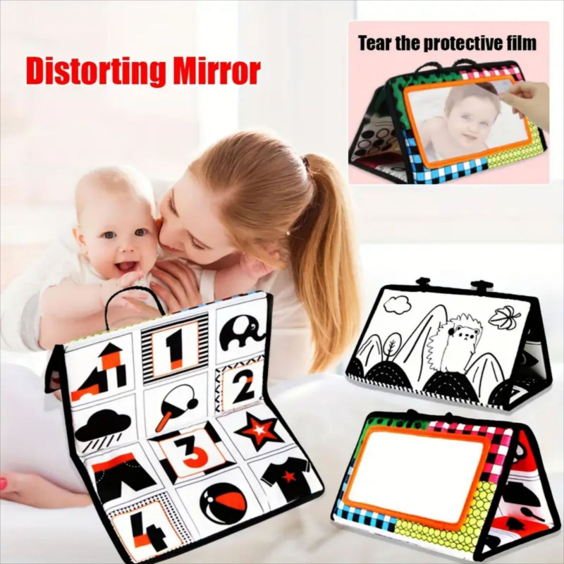 Kūdikio automobilio veidrodžio žaislas – regos lavinimas ir ankstyvas ugdymas (audinys, 0–3 metų, regėjimo plėtra, ranka-akių koordinacija, interaktyvus)