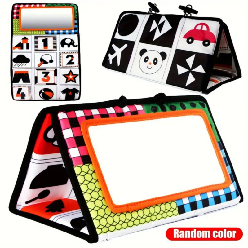 Kūdikio automobilio veidrodžio žaislas – regos lavinimas ir ankstyvas ugdymas (audinys, 0–3 metų, regėjimo plėtra, ranka-akių koordinacija, interaktyvus)