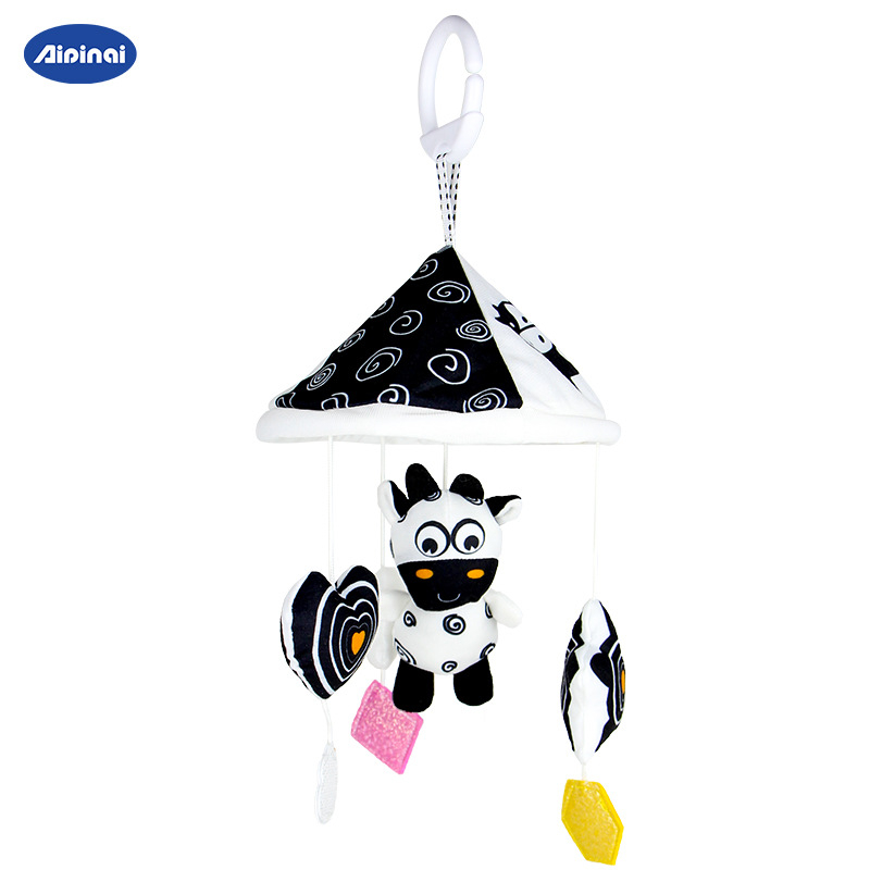 Aipinqi Pliušinis pakabinamasis žaisliukas su varpele kūdikiams vežimėliui ir lovytei – gyvūnų dizainas, tinkamas 0–3 metų kūdikiams, skatina regą, klausą ir motorinę koordinaciją