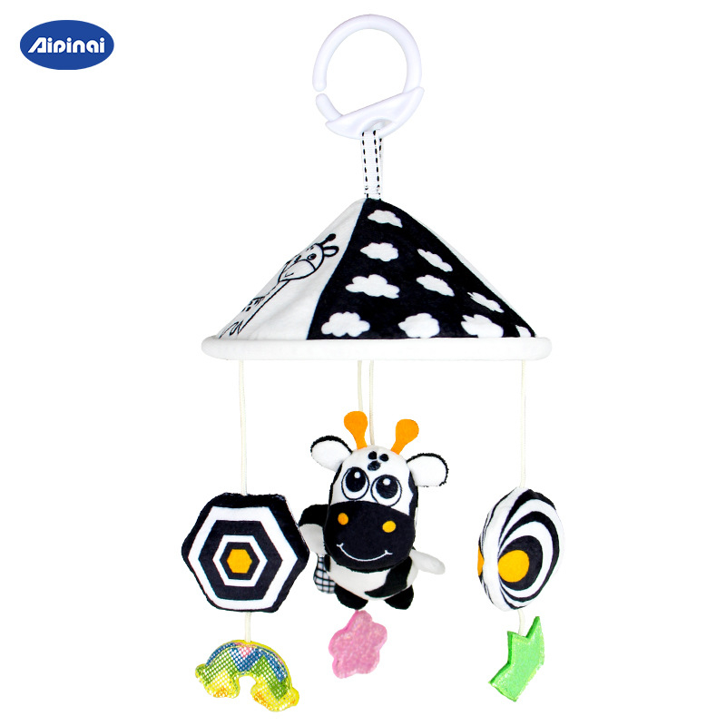 Aipinqi Pliušinis pakabinamasis žaisliukas su varpele kūdikiams vežimėliui ir lovytei – gyvūnų dizainas, tinkamas 0–3 metų kūdikiams, skatina regą, klausą ir motorinę koordinaciją