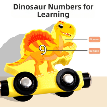 Medinis magnetinis dinozauro traukinio konstruktorius vaikams 3–6 metų – ugdymo žaislas