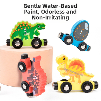 Medinis magnetinis dinozauro traukinio konstruktorius vaikams 3–6 metų – ugdymo žaislas