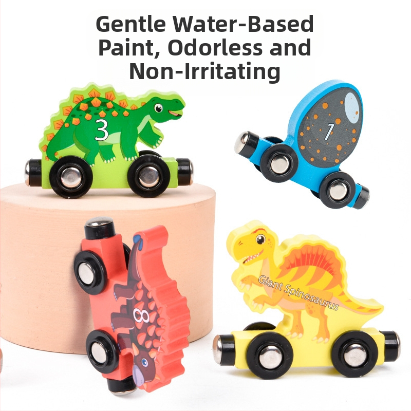 Дървени магнитни конструкторни блокчета с динозавър и влак за деца на възраст 3–6 години – образователна играчка