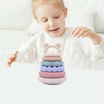 Mirake silikoninė dėliojimo žaislas kūdikiams 0–2 metų (0–2 metų; maisto kokybės silikonas; lavina rankos-akies koordinaciją)