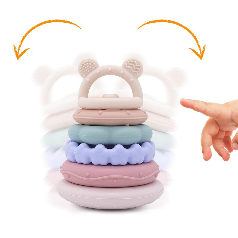 Mirake silikoninė dėliojimo žaislas kūdikiams 0–2 metų (0–2 metų; maisto kokybės silikonas; lavina rankos-akies koordinaciją)