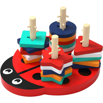 Koka komplekts geometrijas formu salīdzināšanai ar četrpusīgu kukaiņa veida stāvu, būvbloki bērniem 4–6 gadu vecumā, 0–38 gab., ar ūdens bāzes krāsu