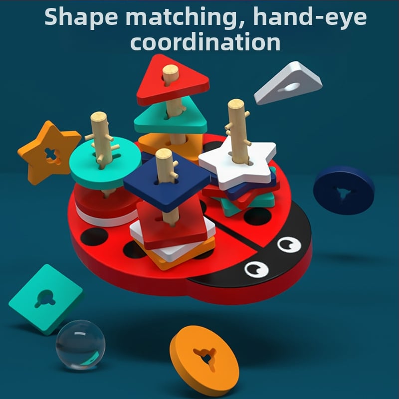 Koka komplekts geometrijas formu salīdzināšanai ar četrpusīgu kukaiņa veida stāvu, būvbloki bērniem 4–6 gadu vecumā, 0–38 gab., ar ūdens bāzes krāsu