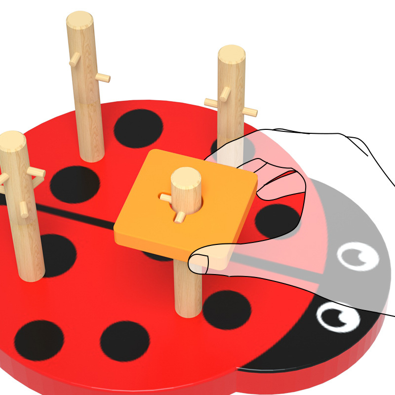 Koka komplekts geometrijas formu salīdzināšanai ar četrpusīgu kukaiņa veida stāvu, būvbloki bērniem 4–6 gadu vecumā, 0–38 gab., ar ūdens bāzes krāsu