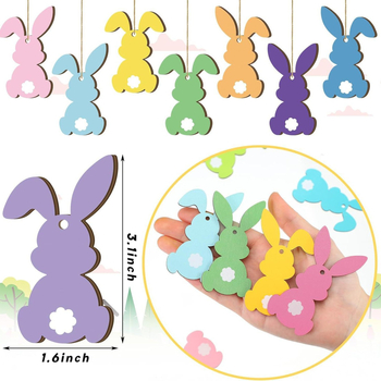 Velykų medinis kabantis ornamentas – kiškio formos, perforuotas dizainas, šiuolaikinio meno stilius, spausdinimo technika