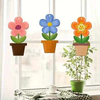 Decorativ de perete DIY pentru copii, în formă de ghiveci din lemn, pictat, stil modern minimalist, marcă Autumn Star, material: placă din lemn