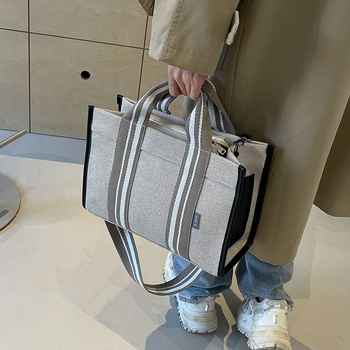 JUNXINGDA платнена Tote торба - хоризонтална квадратна форма, цип за затваряне, уличен стил