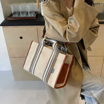 JUNXINGDA платнена Tote торба - хоризонтална квадратна форма, цип за затваряне, уличен стил