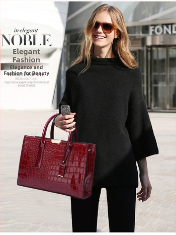 Γυναικεία PU τσάντα με μοτίβο κροκόδειλου, τύπος Tote, κλείσιμο με φερμουάρ, επένδυση πολυεστέρα