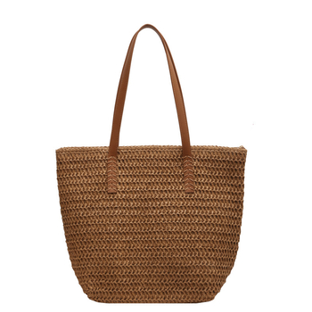 Ψάθινη tote τσάντα για γυναίκες, επένδυση πολυεστέρα, κλείσιμο με φερμουάρ, εσωτερική θήκη για κινητό
