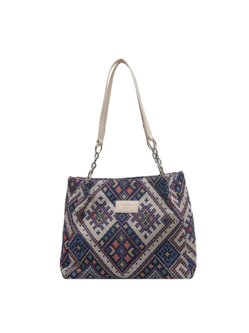 Τσαντάκι από καμβά Tote για καθημερινή χρήση, οριζόντιου τετράγωνου σχήματος, φερμουάρ, διπλοί ιμάντες ώμου