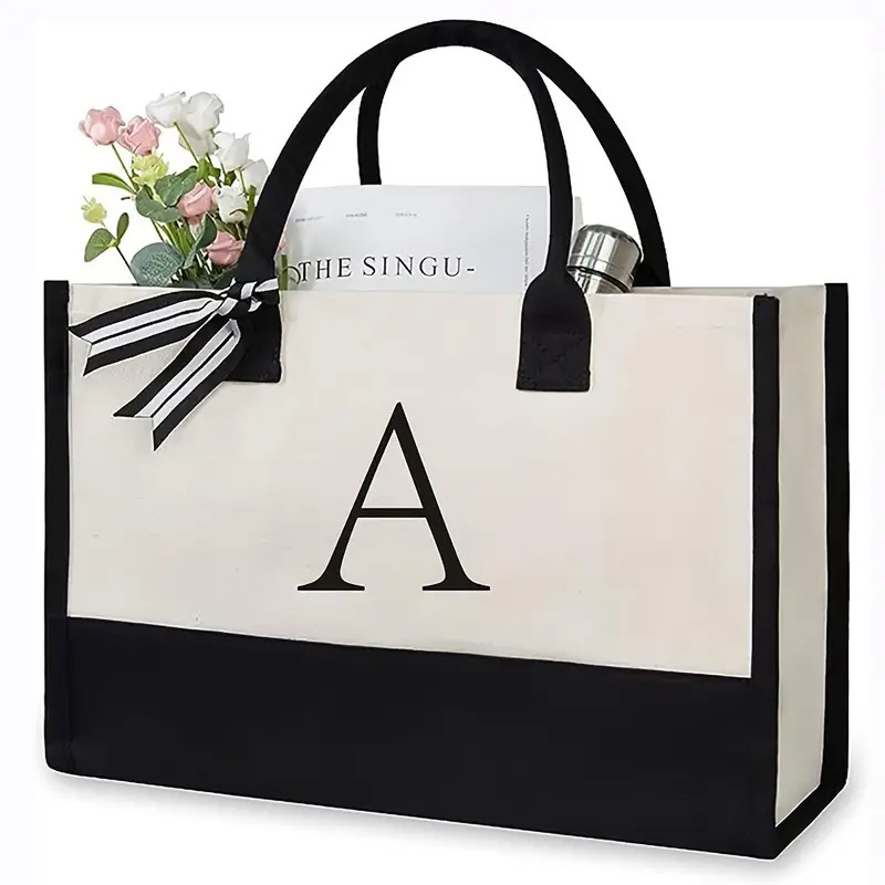 Geantă de plajă din pânză, logo personalizat, stil urban simplu, formă orizontală pătrată, deschidere deschisă, buzunar ID interior