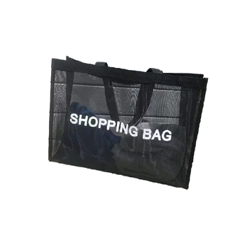 Didelio talpumo kvėpuojantis tinklinis pirkinių maišelis su rankena, galimas logotipo spausdinimas, spausdinimo būdai: šilumos perdavimas, serigrafija, ofsetas, reljefinis spausdinimas