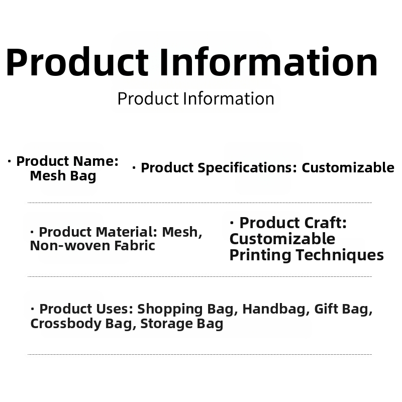 Чанта за пазаруване с голям капацитет и дишаща мрежеста тъкан, ръчна дръжка, персонализирано лого, печат: термопечат, ситопечат, офсетен печат, релефен печат