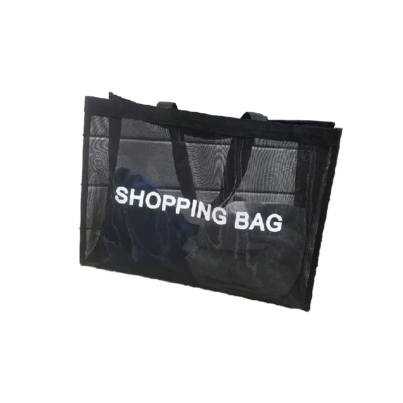 Didelio talpumo kvėpuojantis tinklinis pirkinių maišelis su rankena, galimas logotipo spausdinimas, spausdinimo būdai: šilumos perdavimas, serigrafija, ofsetas, reljefinis spausdinimas